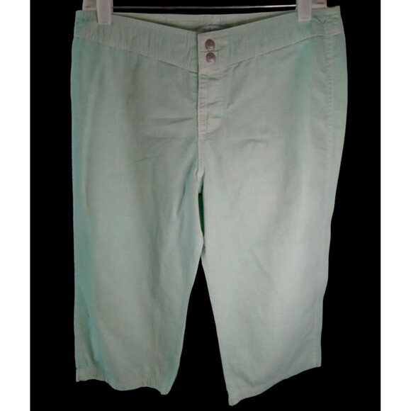 FRESH PRODUCE M CROP PANTS WIDE LEG LIGHTWEIGHT GREEN SNAP CLOSURE COTTON POCKET - Picture 1 of 8